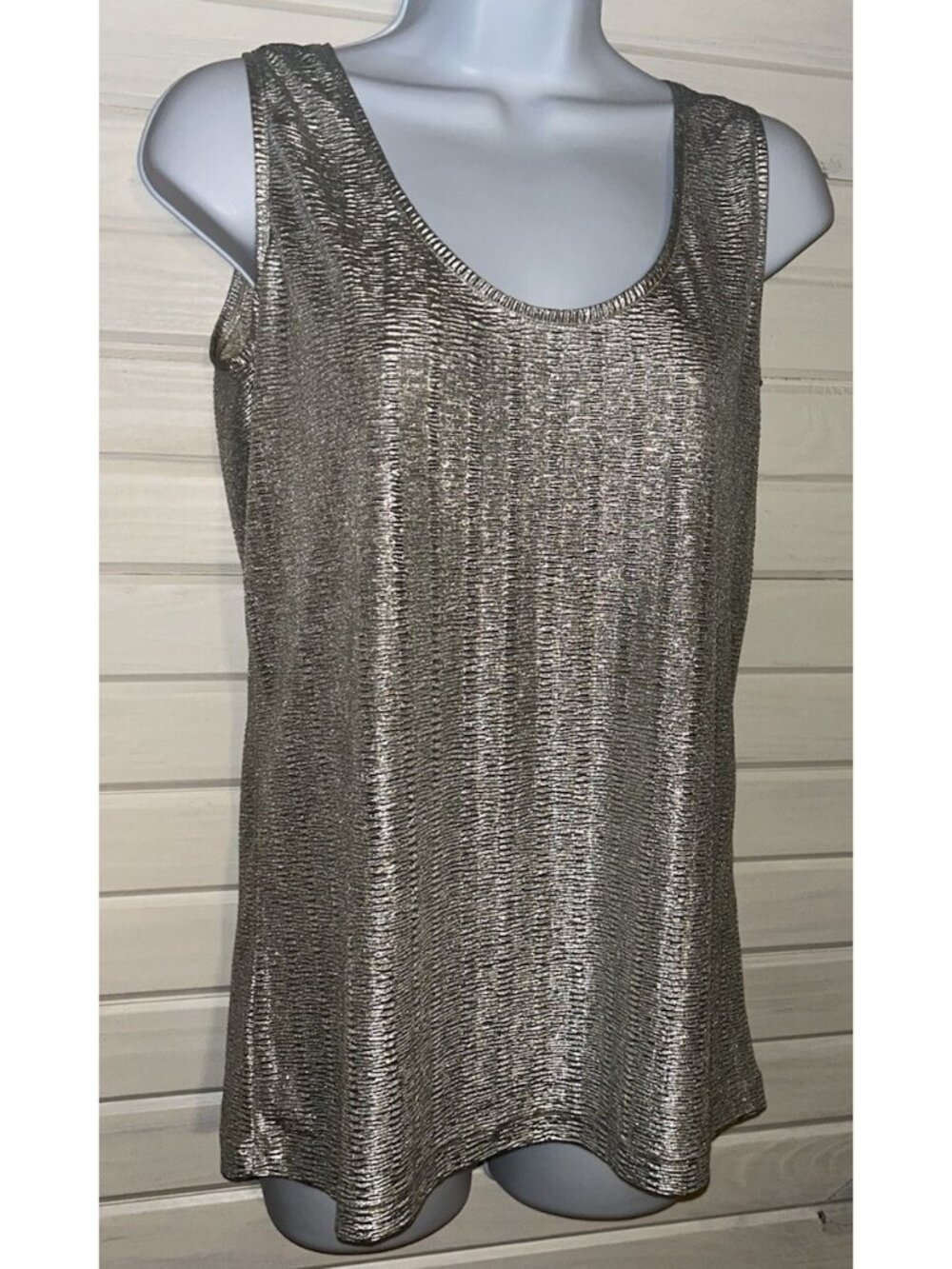 REISS Sz SMALL Gemma Metallic Gold Champagne Tank Top Foil Shimmer Shirt Blouse